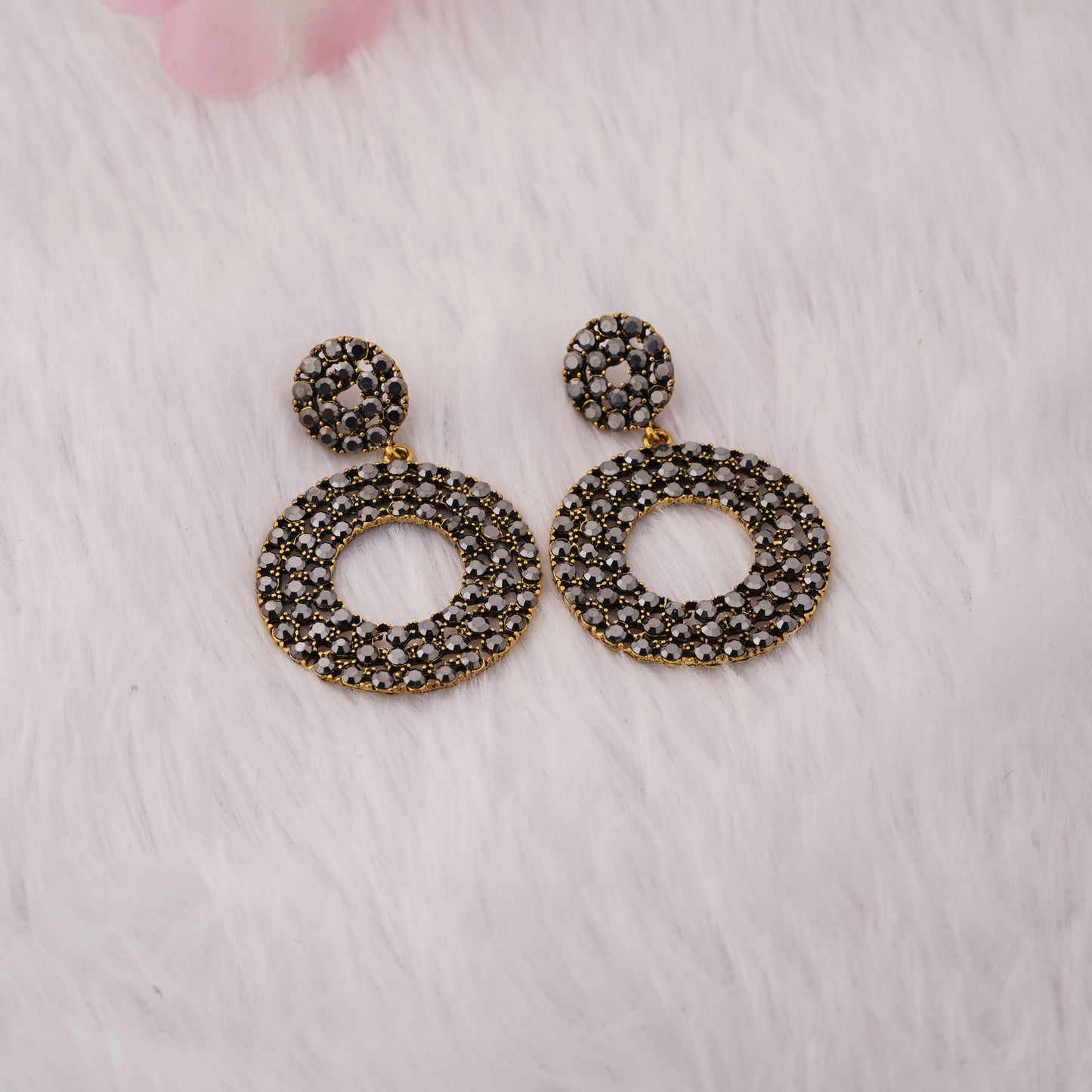 Elegant Round Drop Earrings with Sparkling Stone Accents