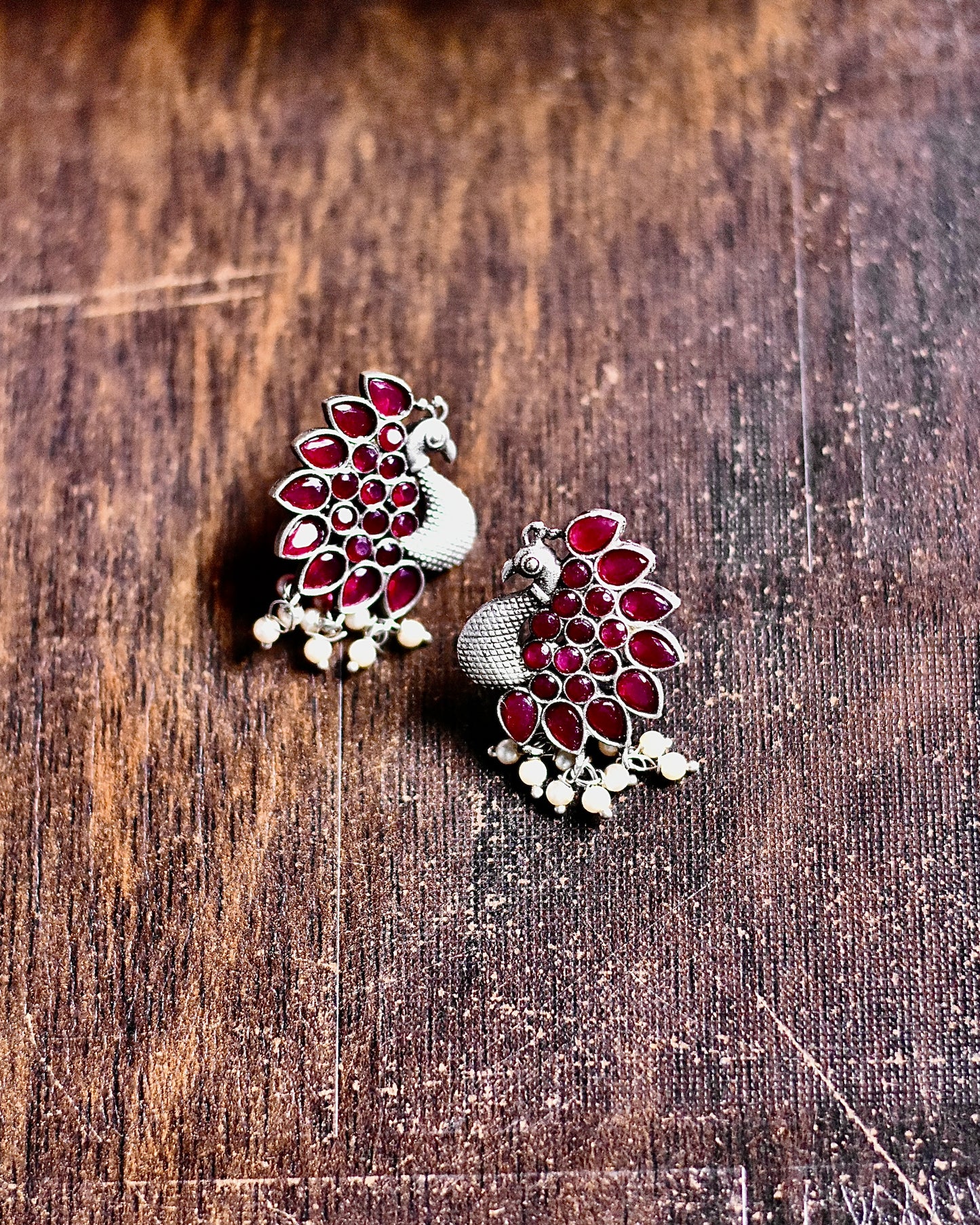 Maurya Peacock Elegance Brass Earrings