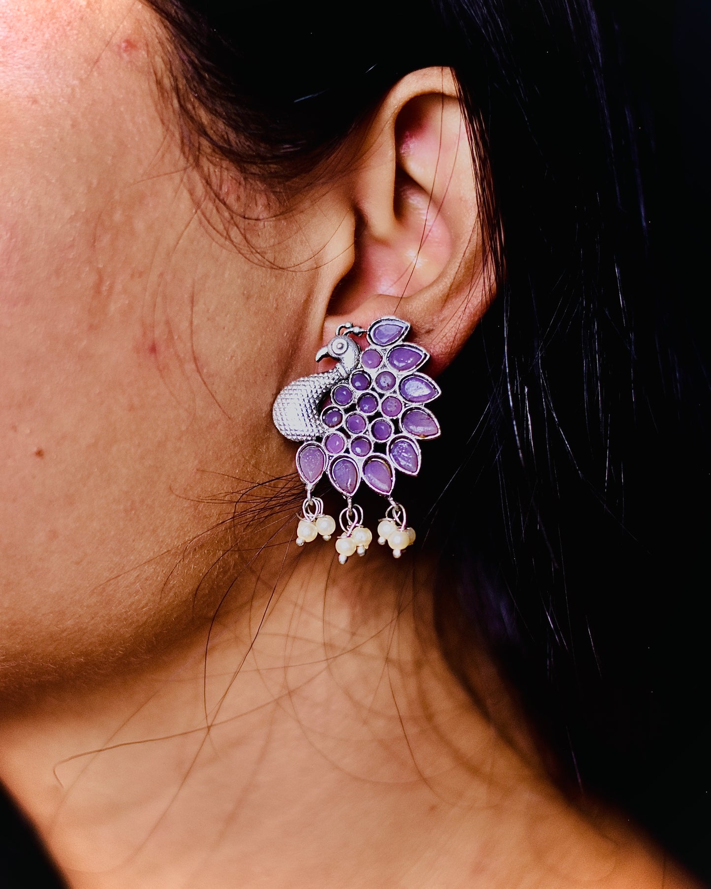 Maurya Peacock Elegance Brass Earrings
