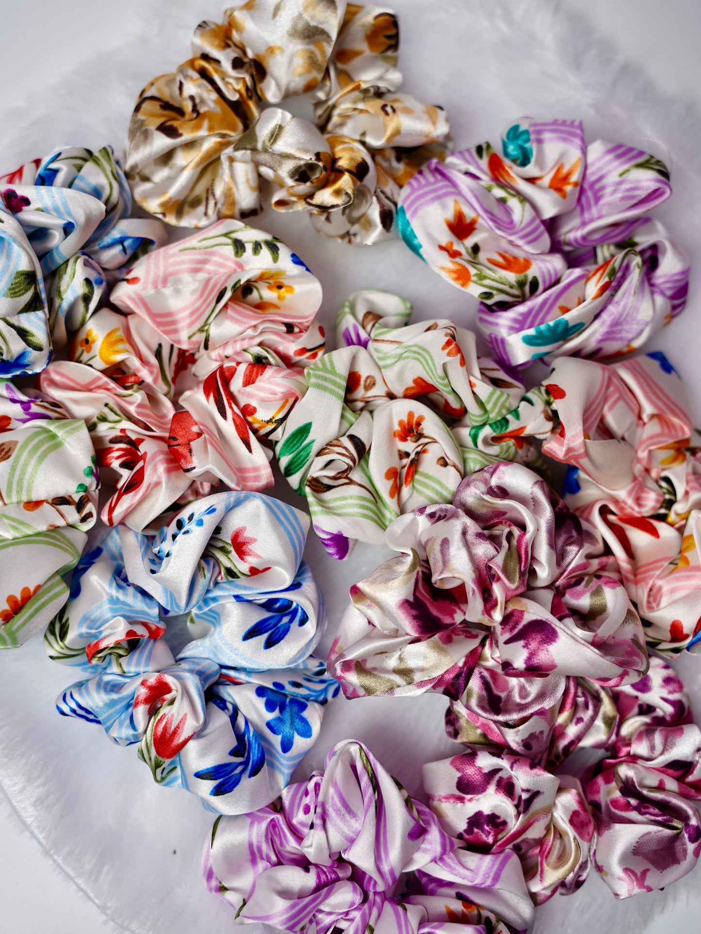Floral Satin Scrunchies
