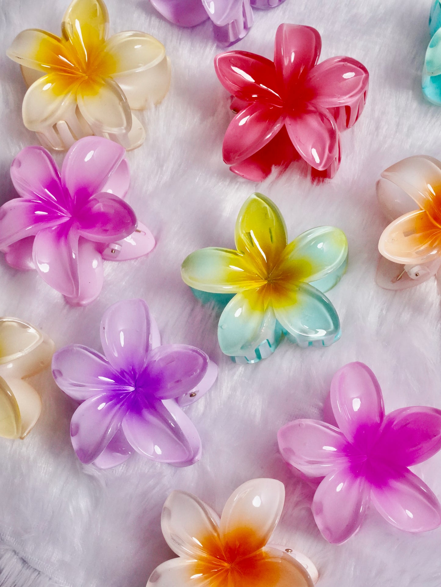 Glossy Floral Claw Clips Red