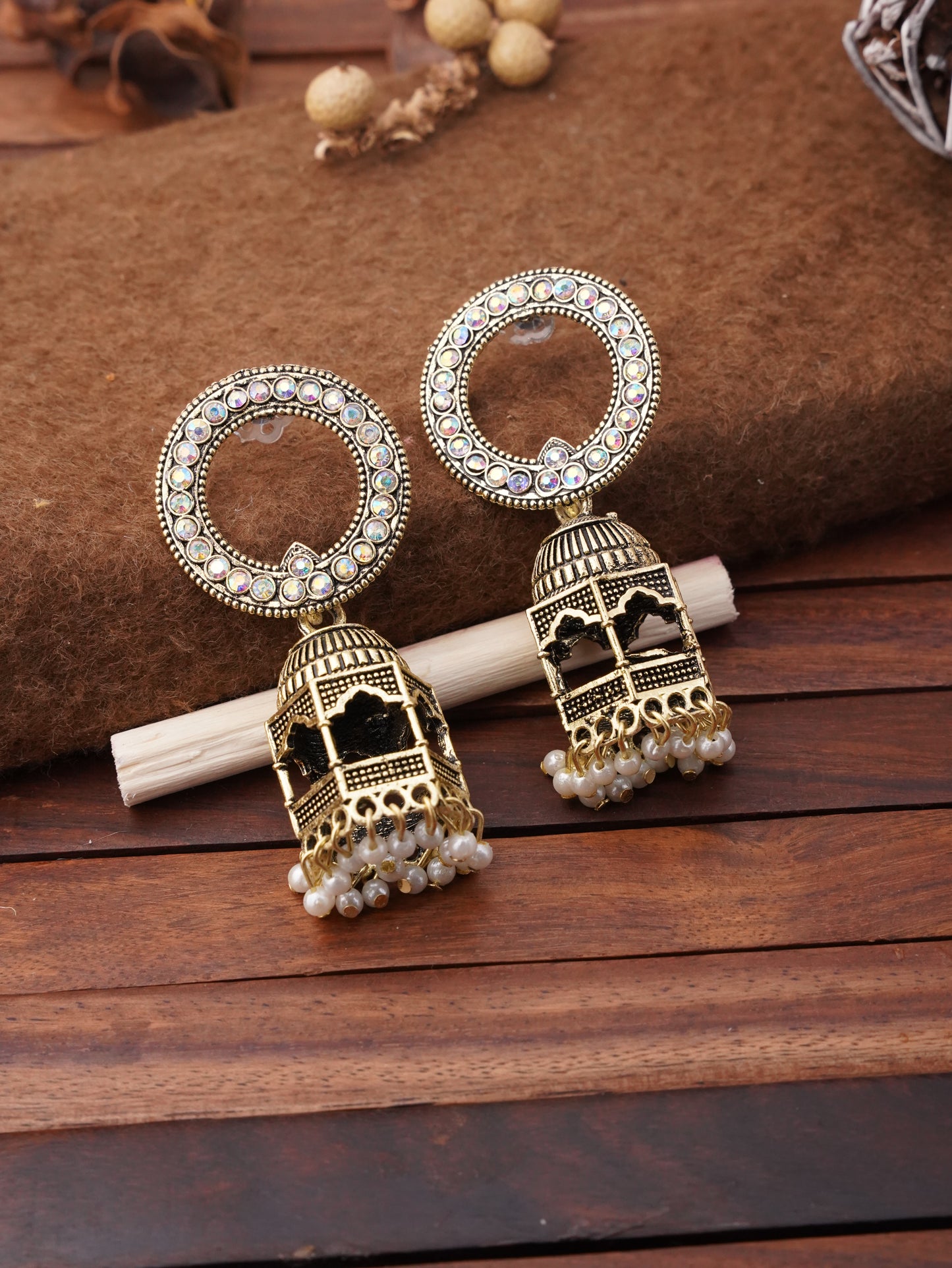 Vintage Dome Jhumka Earrings with Ornamental Circle Accent