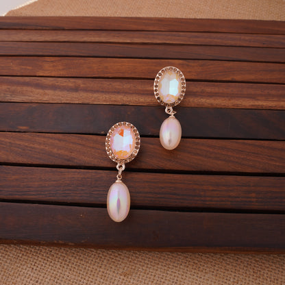 Iridescent Oval Drop Earrings