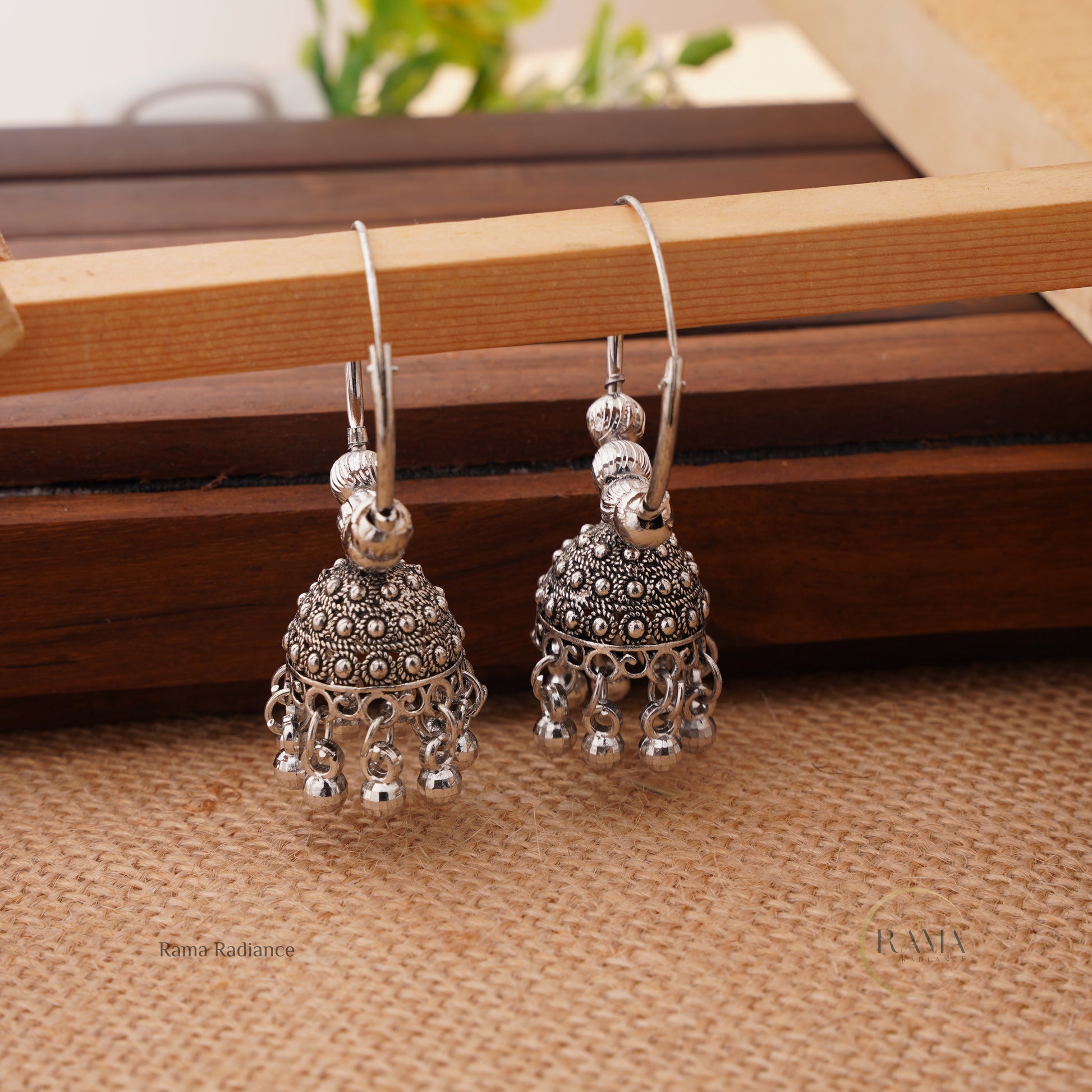 Oxidized Silver Jhumka Earrings - Main Image