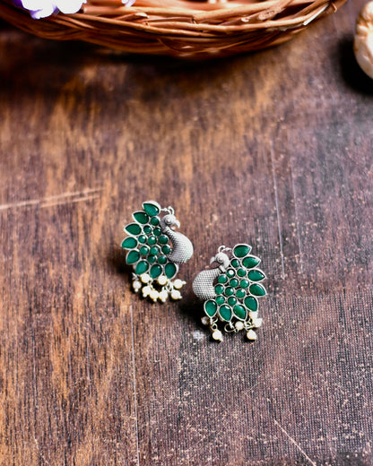 Maurya Peacock Elegance Brass Earrings